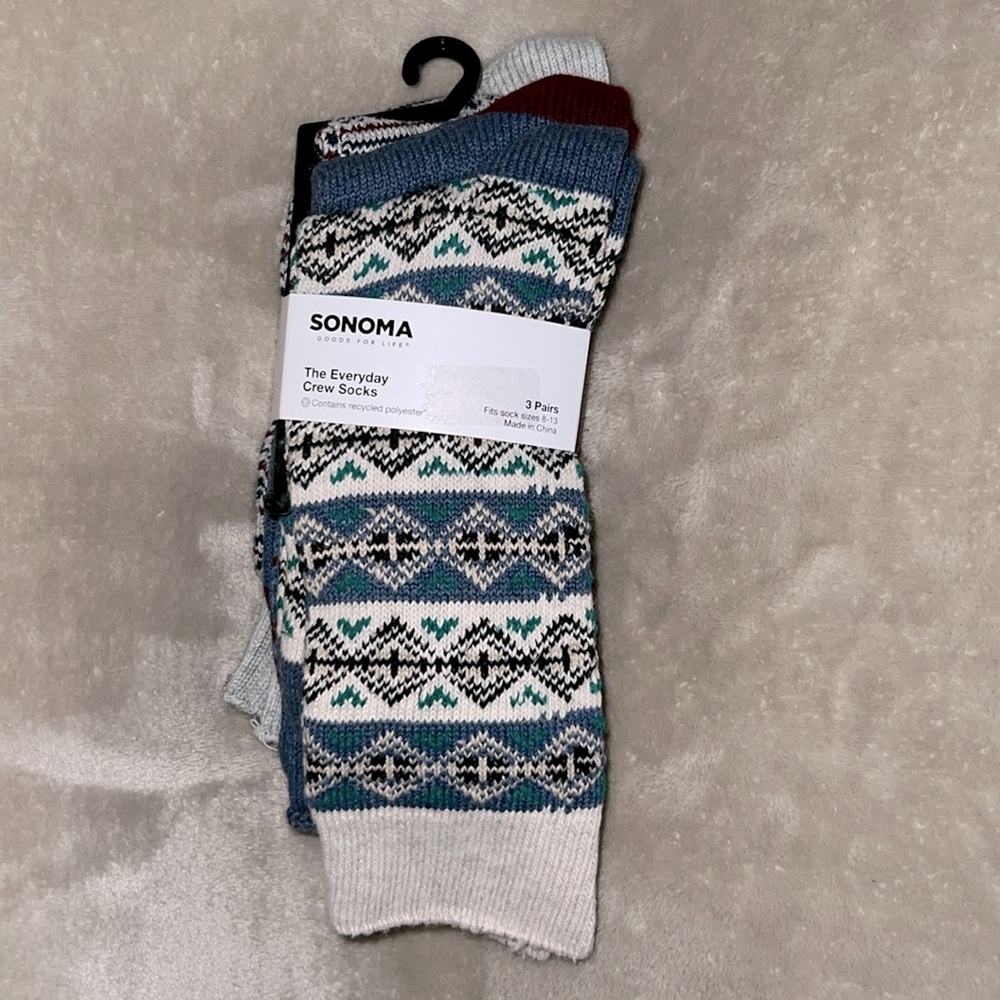 New Sonoma The Everyday Crew Sock 3 Pairs Fits Sock Sizes 8-13